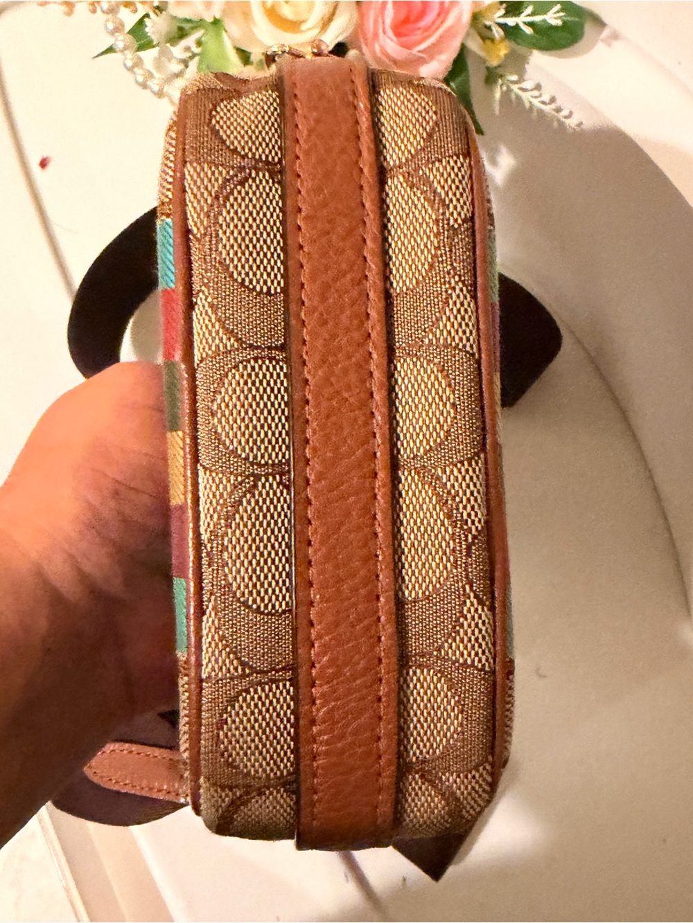 Coach Brown Signature Stripe Crossbody Camera Bag - Picture 9 of 10